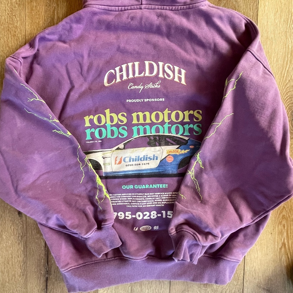 Childish Vintage Racing 95 Robs Motor Purple Hoodie Size S - Picture 10 of 10